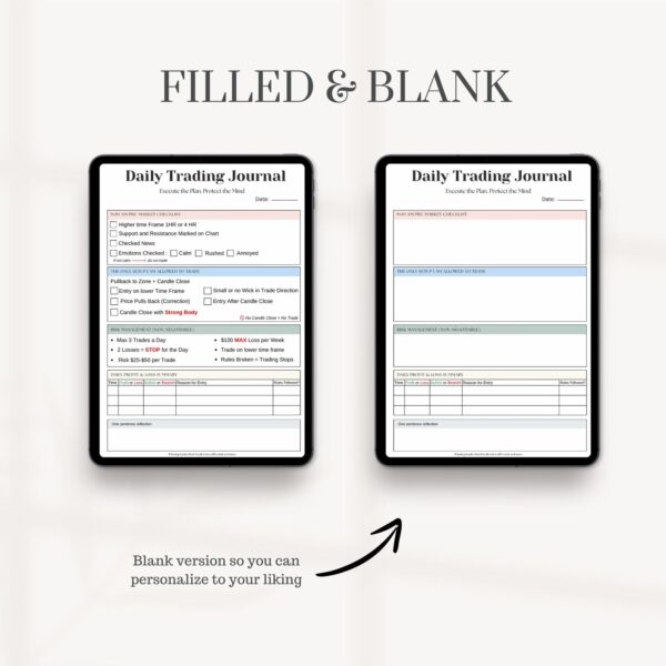 Daily Trading Journal PDF – Printable A4 Trading Log with Pre-Market Checklist & Risk Management